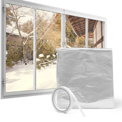 Image of Window Insulation Film for Winter, Transparent Secondary Glazing Kit Windows &amp; Doors, Thermal Winter Cold, Windproof with Fixing Tape 4.5m2 (3m x 1.5m)