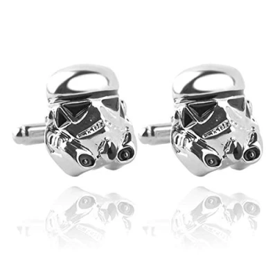 Image of Goodygold Silver Stormtrooper Cufflinks for Male Galactic Empire Imperial Enamel mask, Costume Prop/Cosplay