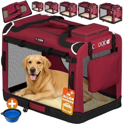 Image of Cadoca® XXXL Dog Crate 101x68x65cm Foldable Breathable Car Pet Transport Box Travel Robust Vet Holiday Cat Carrier Puppy Kitten Rabbit Light Grey
