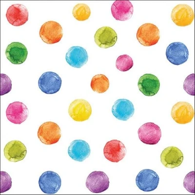 Image of 20 Napkins Pattern Colourful Dots on White Table Decoration Paper with Motif Also for Decoupage and 33 x cm