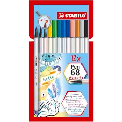 Image of Premium Fibre Tip Pen with brush STABILO 68 Pack of 12 Assorted Colours