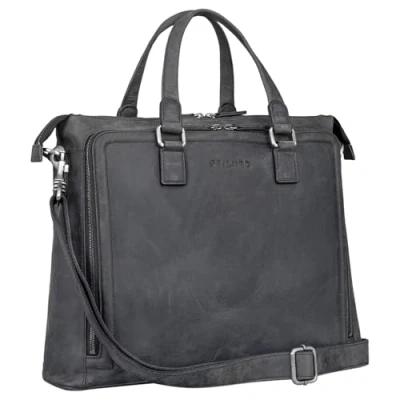 Image of STILORD &#039;Claire&#039; Women&#039;s Business Bag Genuine Leather 15 Inch Briefcase Laptop DIN A4 Shoulder and Handbag for Office, Colour:Carbon Grey