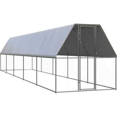 Image of &#039;vidaXL Outdoor Chicken Cage Galvanised Steel Hen House with Lockable Gate and Weather Resistant Polyethylene Roof Silver