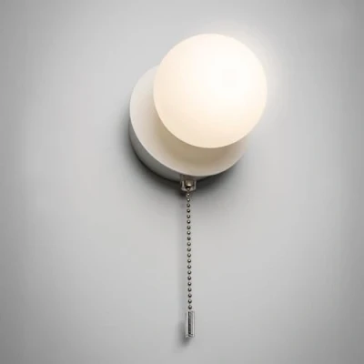 Image of CGC Lighting USB Rechargeable Battery Magnetic Wireless Wall Light Opal Glass Diffuser Decorative Pull Cord (White Macie)