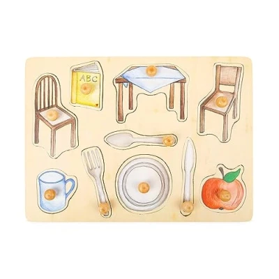 Image of Small Foot 11502 Everyday Objects Puzzle Made of Wood with Various Detailed Motifs, for Ages 12 Months and up Toys, Multicolored