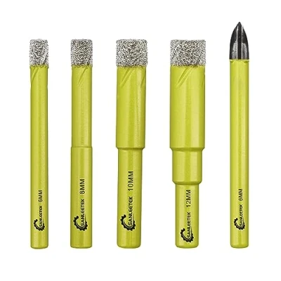 Image of Dry Diamond Drill Bits Set 4pcs 6/8/10/12mm Hole Saw and 1pc 6mm Carbide with Round Shank for Marble Granite Ceramic Porcelain Tile Quartz SANLEETEK