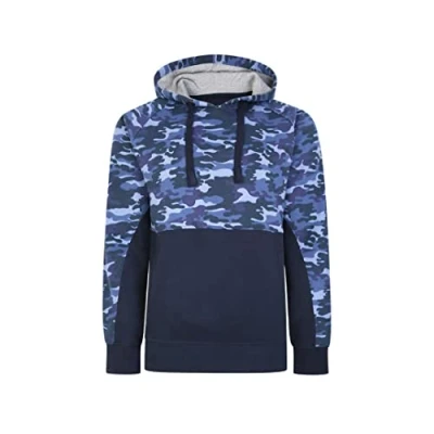 Image of Kam Camo Panelled Hoodie Navy Kingsize Mens Pull On 7XL (7036B)