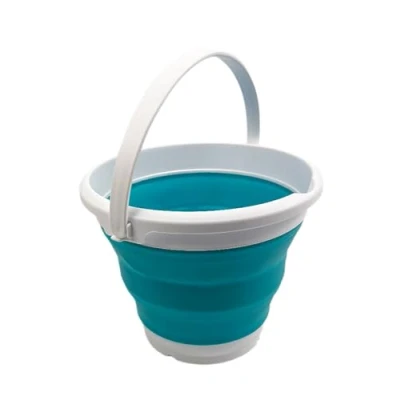 Image of SAMMART Collapsible Plastic Bucket Foldable Round Tub with handle Pop Up saving (White/Ceramic Blue, 5.5L)