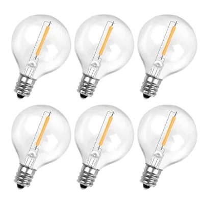 Image of ROMANJOY G40 LED Globe Bulbs, E12 Screw Base 2200K Warm White, AC220V 240V, 1W Replacement Bulb for Outdoor String Lights, Non dimmable, Clear Glass Bulbs Indoor Use 6 Pack