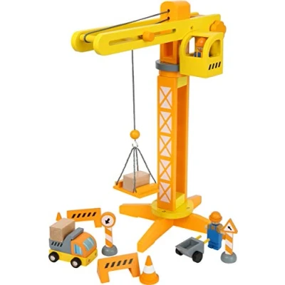 Image of NIKE Baukran Small Foot Crane with Wooden Construction site Accessories, Play Set for Children Aged 3+, 12007, Multicoloured