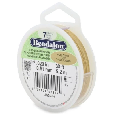 Image of Beadalon 7 Strand Bead Stringing Wire, 0.020 in / 0.51 mm, Gold Color, 30 ft 9.2 m