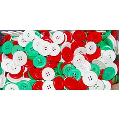 Image of celloexpress Pack of 500g Large CHRISTMAS MIX Mixed Sizes and Colours Various White, Green &amp; Red Buttons for Sewing Crafting