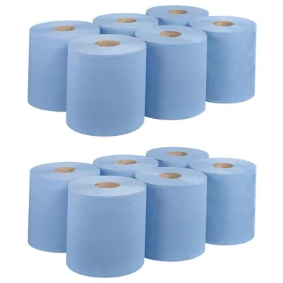 Image of REQUISITE NEEDS Blue CENTREFEED Rolls 2 PLY Paper Towels Hand Towel Tissue Premium Quality Wall Mounted Lockable 100m (Pack of 12, Blue)