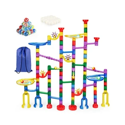 Image of E SMARTER Marble Run, Game with 30 Glass Marbles, 16 Plastic Marbles and a Storage Bag, Maze Race Track Set, Construction Toys for Kids 4+ Years Old,