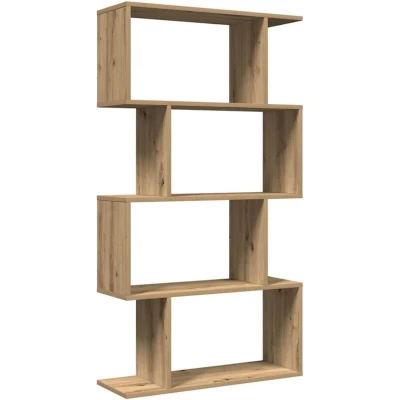 Image of vidaXL Room Divider Bookcase/4 Tier Bookshelf Artisan Oak, Engineered Wood, Versatile for Living Room, Study, Bedroom, 70x24x129cm, Modern Freestanding Storage Shelf/Organizer