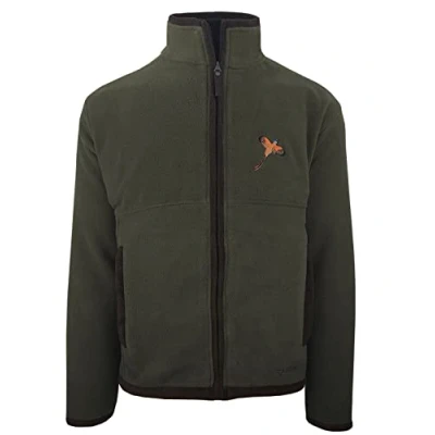 Image of Hazy Blue Liston Mens Fleece Jacket Full Zip Pheasant Embroidered Country Coat Green XL