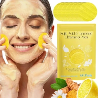 Image of Kojic Acid Cleansing Pads,Kojic and Turmeric Pads for face,Turmeric Lemon Chamomile with Natural Ingredients,All Skin Types(60 Pads)