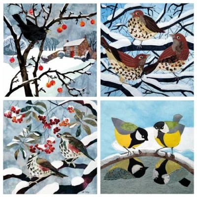 Image of Museums &amp; Galleries Kate Findlay Frosty Feathers Winter Birds Pack of 20 Christmas Cards with White Envelopes