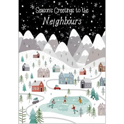 Image of doodlecards Neighbours Christmas Card Mountain Scene In Snowy Village Medium Size for with Plain Envelope