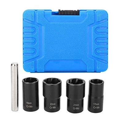 Image of Akozon 5Pcs Twist Socket Set Locking Wheel Nut Bolt Stud Extractor Removers 17mm 19mm 21mm 22mm