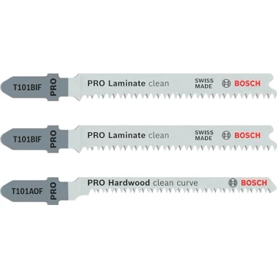 Image of Bosch 3x PRO Laminate Jigsaw Blade Set 3 Piece for T Shank (for Parquet, Solid Vinyl, PVC, Length mm, Professional Accessory Jigsaw)