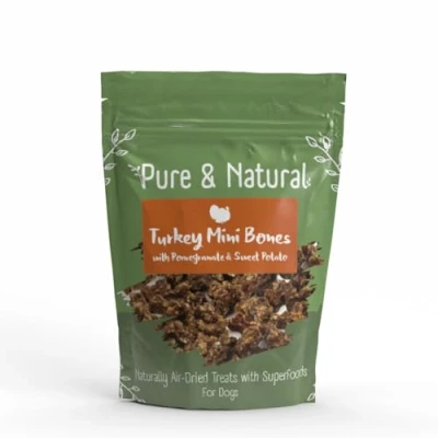 Image of Pure &amp; Natural Superfoods Air Dried Turkey Mini Bones Treats with Pomegranate Sweet Potato for Dogs and Dog Nutrition 100g