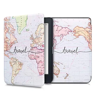 Image of kwmobile Case Compatible with Kobo Nia eReader Cover Travel Black/Multicolor