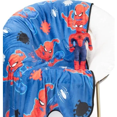 Image of Jay Franco Marvel Spiderman Plush Mini Pillow Buddy &amp; 130 x 150cm Fluffy Throw Blanket Set Kids Super Soft 2 Piece Cuddle