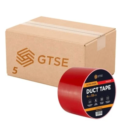 Image of GTSE 5 Rolls 100mm x 50m, Wide Red Duct Tape, 4 Waterproof Strong Adhesive Gaffer Tape for Patching, Sealing, Securing Cables and Labelling, Heavy Duty