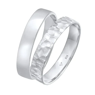 Image of Kuzzoi 0606480722 Men&#039;s Ring Set Silver 2 Pieces Band Rings Polished 925 Sterling for Men Basic and Hammered Look Size 60 66