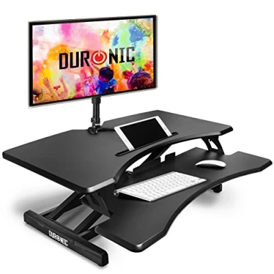 Image of Duronic Standing Desk Converter DM05D17 Adjustable Sit Stand Desks Workstation Wood Height Adjusting Sitting Riser for Office Table PC Laptops Computer Monitor Screen Keyboard and Mouse