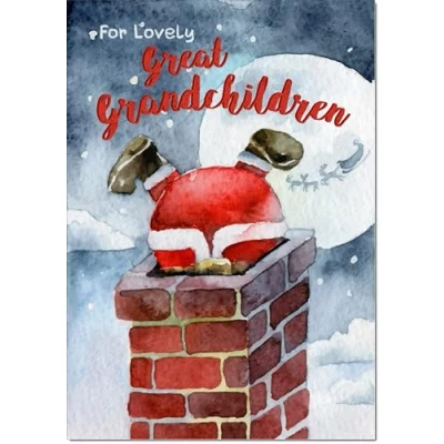 Image of doodlecards Great Grandchildren Christmas Card Santa Chimney Medium Size for with Plain Envelope