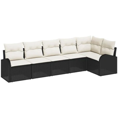 Image of vidaXL 6 Piece Garden Sofa Set with Cushions Black Poly Rattan