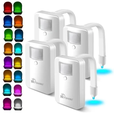 Image of 4 Pack Toilet Night Lights, 16 Color Motion Sensor Activated, Light Detection, Cool Fun Bathroom Bowl Nightlight, Unique &amp; Funny Gifts for Men Dad Mom Women, Gag Stocking Stuffers