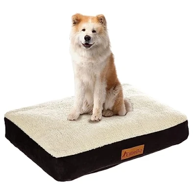 Image of Ellie Bo Small Memory Foam Dog Bed for 24 inch Cage/Crate Black Faux Suede/Sheepskin
