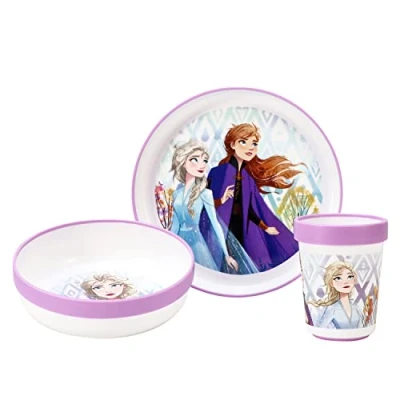 Image of Frozen 3pcs Reusable Bicolor Premium Kids Dinner Tableware Set Plate, Bowl &amp; Tumbler, BPA Free