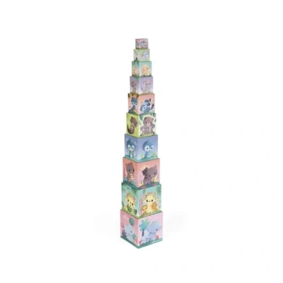 Image of Janod Cute Animals Square Pyramid Early Learning and Years Toy Stack Build Learn Sizes Numbers Ages 1 Up, J02652, White