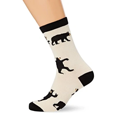 Image of Hatley Women&#039;s Crew Black Bears on Natural Socks, White (Black ), One Size UK
