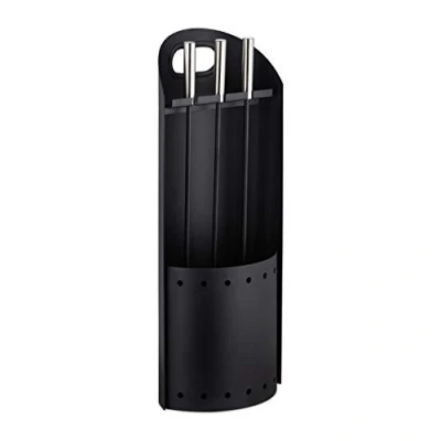Image of Relaxdays Modern Fireplace Set, 4 Piece Companion Tools, Shovel, Broom, Poker and Stand, Black