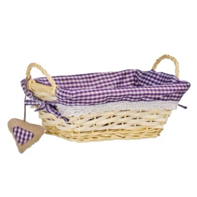 Image of Premier Housewares Rectangle Willow Basket with Gingham Lining Purple