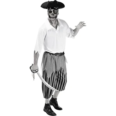 Image of Funidelia Zombie Pirate Costume for man Undead, Halloween, Horror adults accessory fancy dress &amp; props carnival parties Size XXL Black
