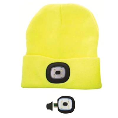 Image of ZYBUX Beanie Hat Headlight LED Winter Warm Hands Free Camping Running Headlamp USB Rechargeable (Yellow)