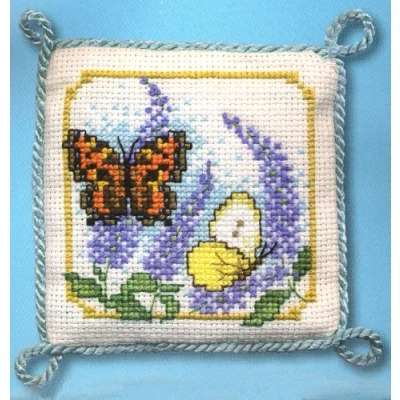 Image of Butterflies &amp; Buddleia Counted Cross Stitch Pin Cushion Kit by Textile Heritage
