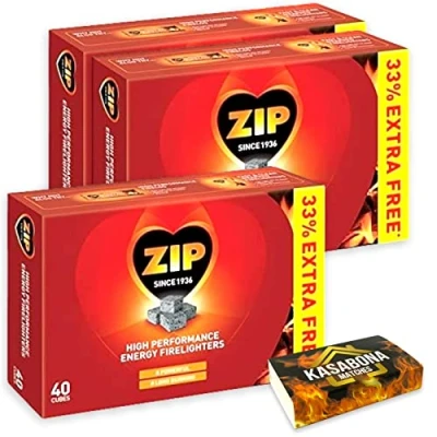 Image of 3 X Packs of 40 Zip High Performance Energy Block Firelighters Powerful Reliable &amp; Long Burning for Open Fires Stoves BBQs KasaBona Safety Matches