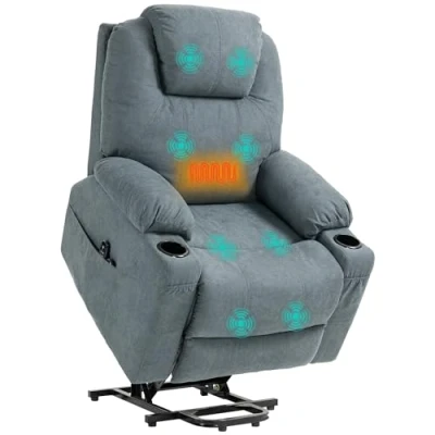 Image of HOMCOM Riser and Recliner Chair for the Elderly, Quick Assembly, Fabric Overstuffed Lift with Vibration Massage Heat, Remote Control, Side Pockets, Cup Holders, Pocket Spring, Charcoal Grey