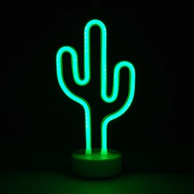 Image of Simpa LED Novelty Neon Light CACTUS GREEN Choose from various designs &amp; colours Ideal for your home, office desk or as a gift USB power cable included. Uses 3 x AA Batteries Not Supplied