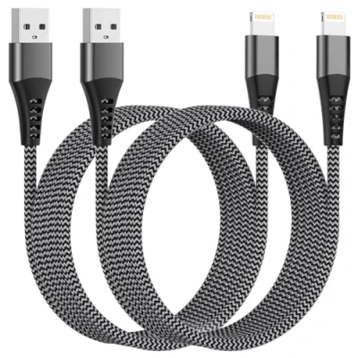 Image of iPhone Charger Cable 3M 2Pack[Apple MFi Certified], Extra Long USB to Lightning Nylon Fast Charging Lead for Apple 14 13 12 Pro Max XR XS 8 7 iPad