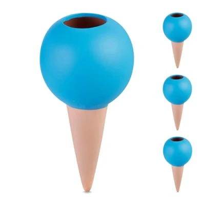 Image of Watering Cones, Set of 4, 1.5 Litre Bottles, Round Design, Clay, Irrigation for Houseplants, Terracotta/Blue Relaxdays
