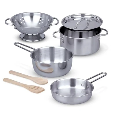 Image of Melissa &amp; Doug Kids Pots and Pans Playset Role Play Kitchen Accessories for Food Toys Toy Girls or Boys Age 3, 4, 5, 6, 7, 8