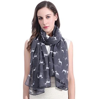 Image of Lina &amp; Lily Bull Terrier Dog Print Large Scarf Lightweight (Dark Grey)(Size: 180cm x 90cm)